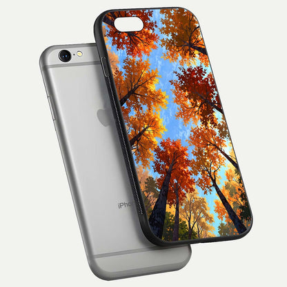 Autumn Sky Rise Glass Case for iPhone 16 Pro floating dual-view mockup with sky horizon and glossy highlights