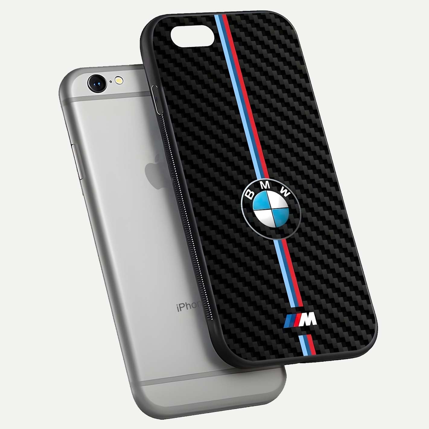 BMW Pattern Glass Case for iPhone 16 Pro floating mockup highlighting clean lines and metallic accent reflection