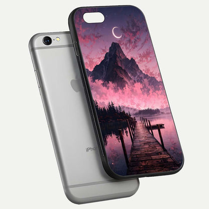 Beautyful Mountain View Glass Case for iPhone 16 Pro floating dual mockup showing edges and reflective sky print
