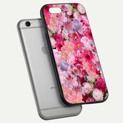 Bloom Crush Fantasy Glass Case for iPhone 16 Pro floating mockup showing floral pattern clarity and HD glass