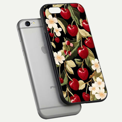 Bloom Thread Art Glass Case for iPhone 16 Pro floating mockup showing premium reflection and stitched art vibe