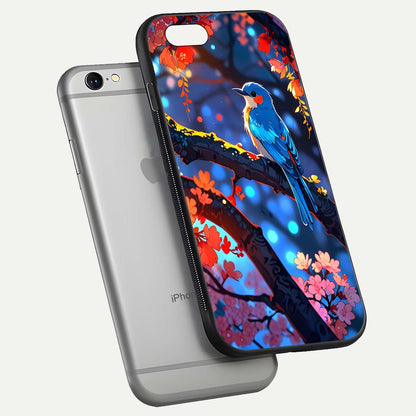 Blooming Spendor Bird Glass Case for iPhone 16 Pro floating dual-mockup capturing gloss tone and curved texture
