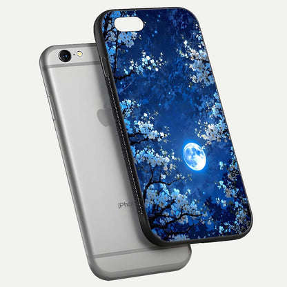 Blossom Moonlight Sky Glass Case for iPhone 16 Pro floating mockup showing glowing moon accent and HD gloss texture