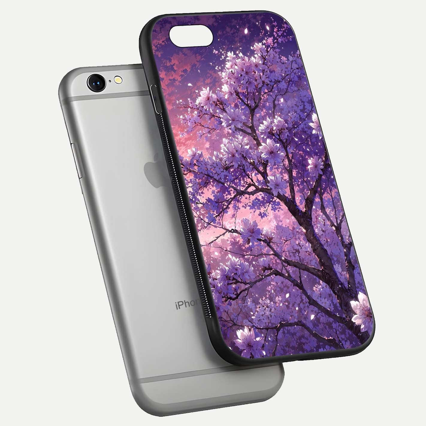 Blossom Tree Glass Case for iPhone 16 Pro floating dual-mockup displaying texture detail and curved edges