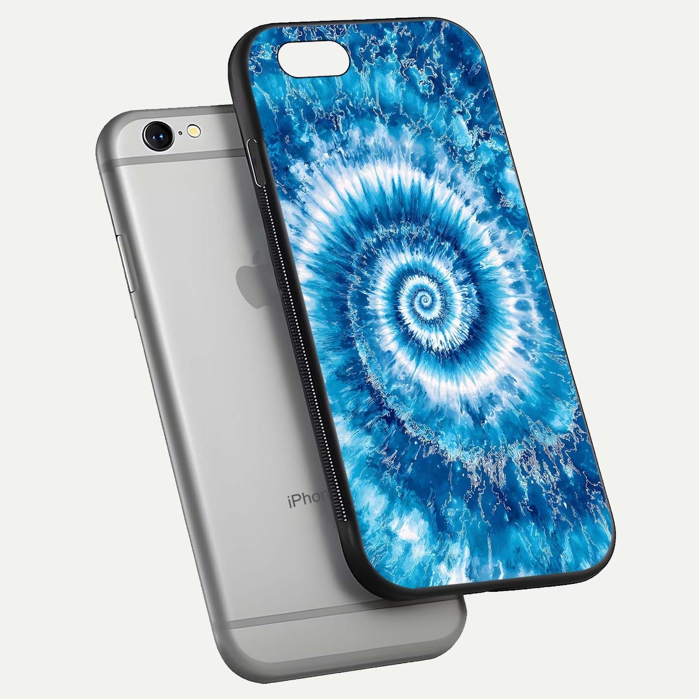 Blue Galaxy Wave Glass Case for iPhone 16 Pro floating mockup revealing cosmic depth and curved-edge texture