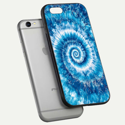 Blue Galaxy Wave Glass Case for iPhone 16 Pro floating mockup revealing cosmic depth and curved-edge texture