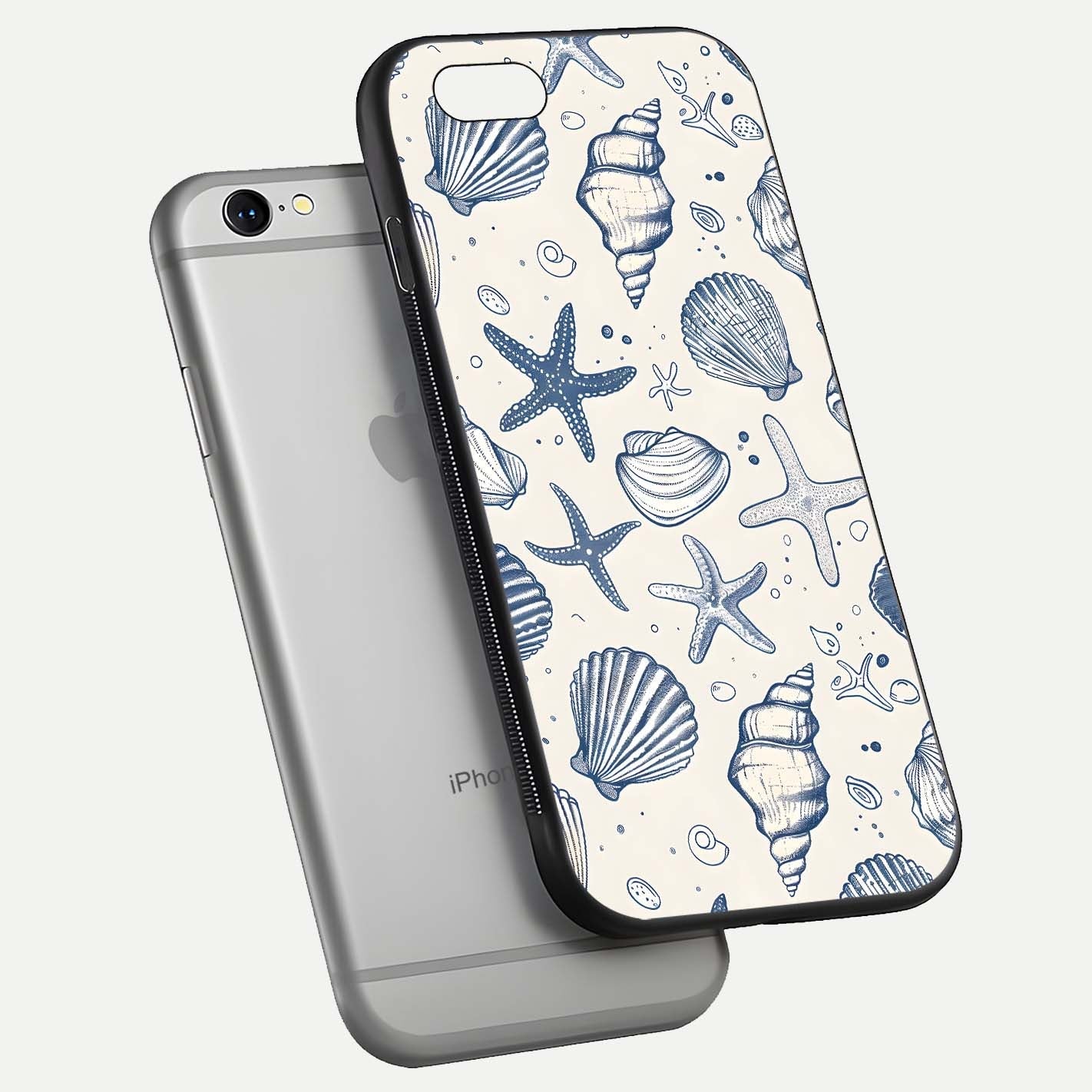 Blue Ocean Outline Glass Case for iPhone 16 Pro floating mockup displaying marine-inspired aesthetic and smooth surface