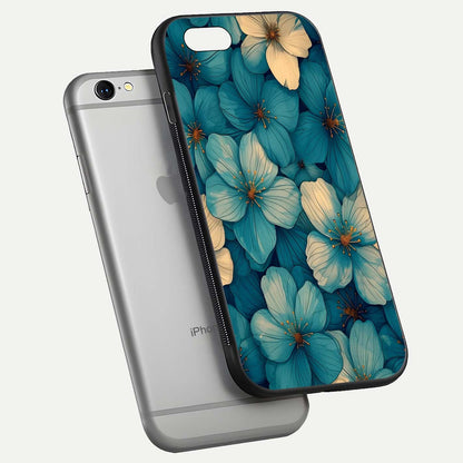Blue Shade Floral Glass Case for iPhone 16 Pro floating mockup revealing gloss highlight and floral depth