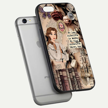 Bookish Dream World Glass Case for iPhone 16 Pro floating mockup capturing gloss shine and artistic balance