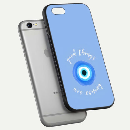 Bright Future Ahead Glass Case for iPhone 16 Pro floating mockup showing sleek design and positive quote print
