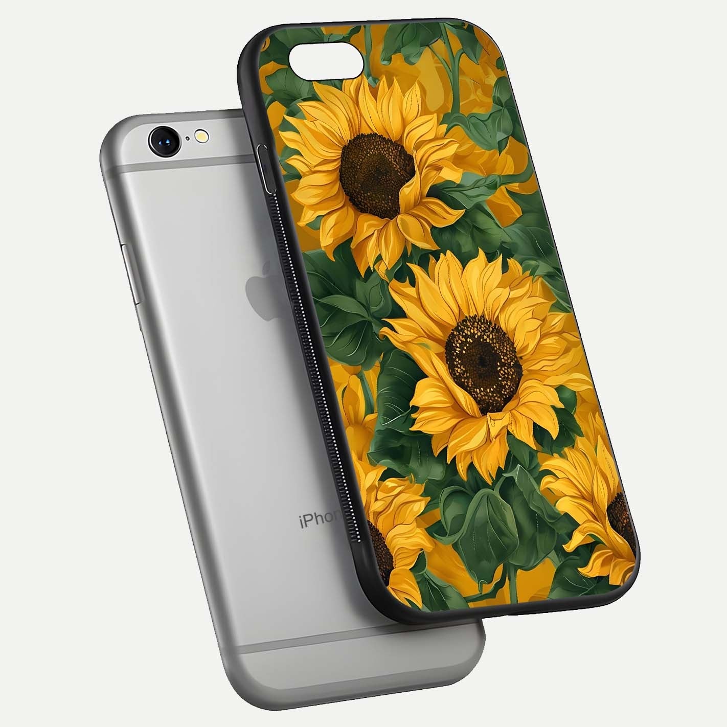 Bright Sunflower Bloom Glass Case for iPhone 16 Pro floating mockup capturing vibrant tones and gloss surface