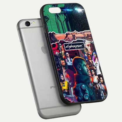 CYBERPUNK Legacy Glass Case for iPhone 16 Pro floating mockup showing HD gloss and neon glow detail
