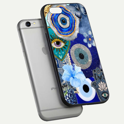 Celestial Blue Vision Glass Case for iPhone 16 Pro floating mockup showing gloss depth and night-sky pattern