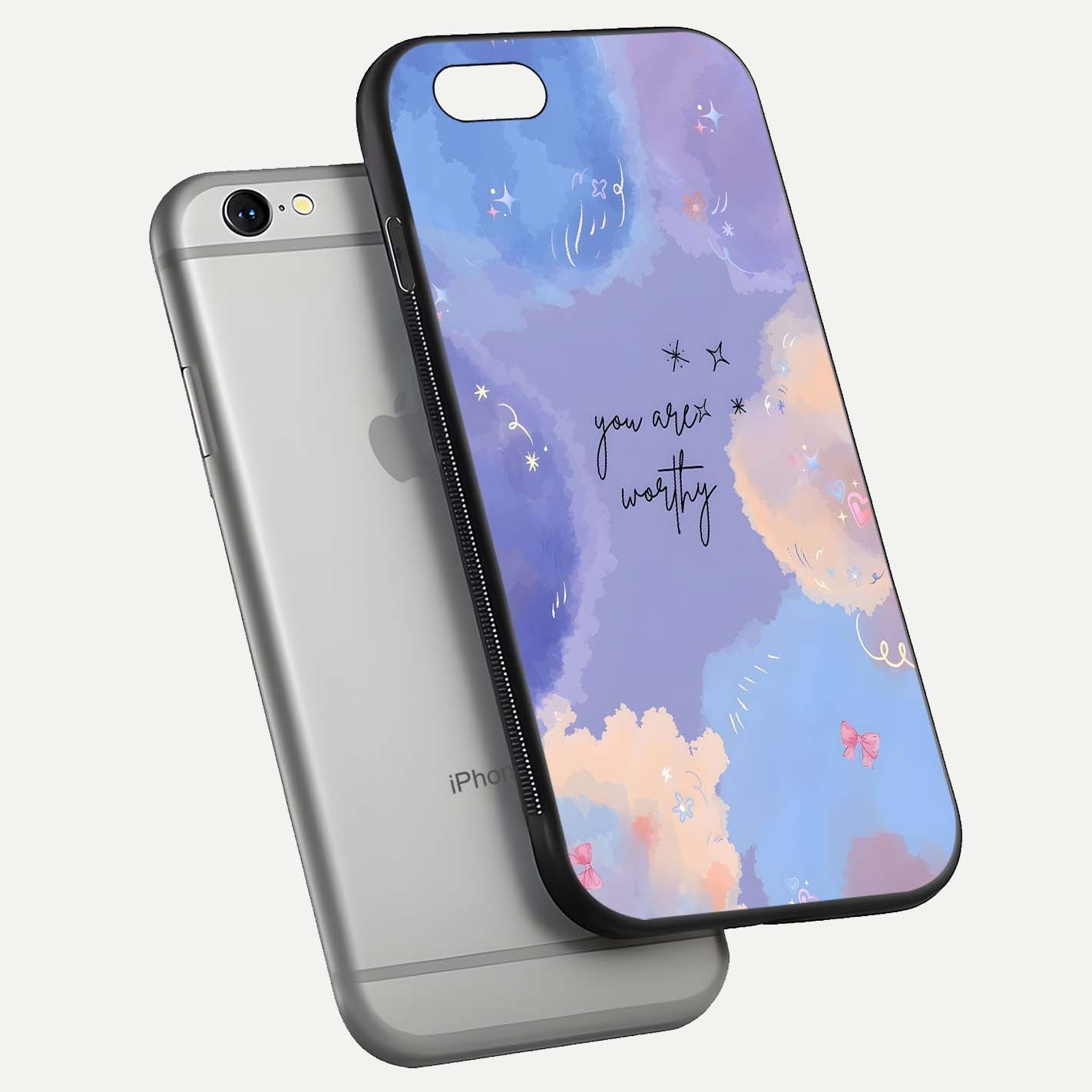 Celestial Cloud Magic Glass Case for iPhone 16 Pro floating mockup displaying cloud aura and HD finish
