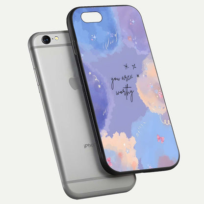 Celestial Cloud Magic Glass Case for iPhone 16 Pro floating mockup displaying cloud aura and HD finish