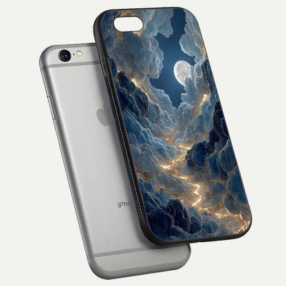 Celestial Cloud Road Glass Case for iPhone 16 Pro floating mockup capturing glowing horizon and HD gloss