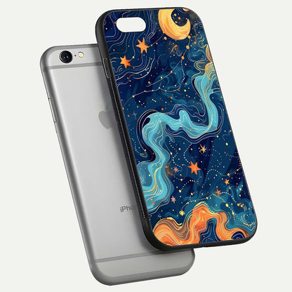 Celestial Dream Flow Glass Case for iPhone 16 Pro floating mockup displaying gloss shimmer and artistic composition