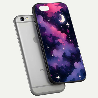 Celestial Moon Magic Glass Case for iPhone 16 Pro floating mockup showing reflection gradient and smooth polish