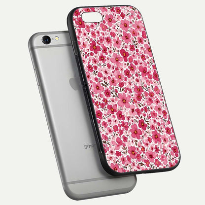 Cherry Blossom Charm Glass Case for iPhone 16 Pro floating mockup displaying pink tone flow and polished edges