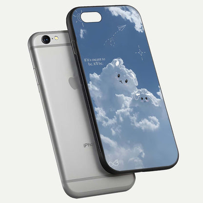 Cloud Bunny Dreams Glass Case for iPhone 16 Pro floating mockup showing soft gradient and gloss reflection