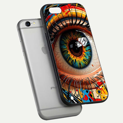 Colorful Eye Glass Case for iPhone 16 Pro floating mockup showing bright contrast and gloss clarity