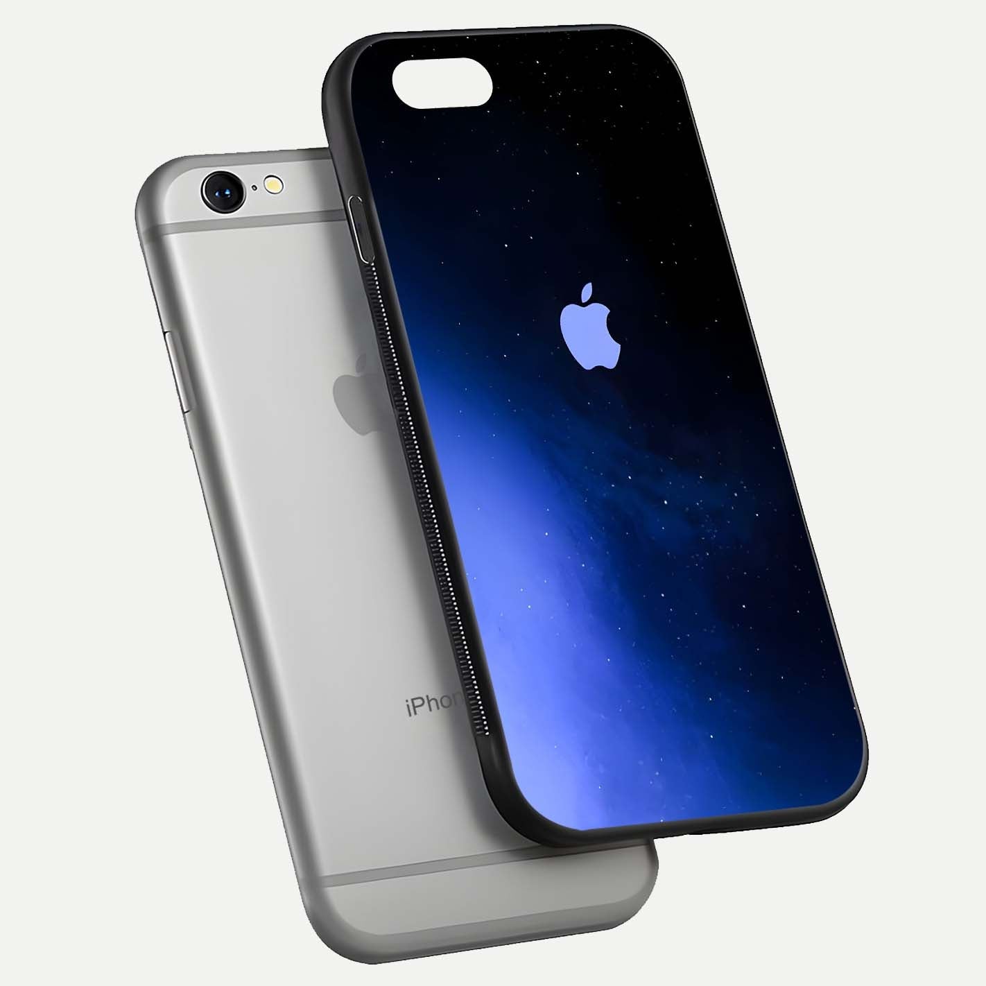 Cosmic Blue Apple Glass Case for iPhone 16 Pro floating mockup showing HD gloss and deep space gradient