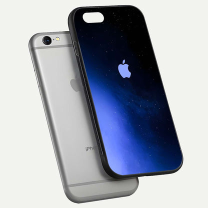 Cosmic Blue Apple Glass Case for iPhone 16 Pro floating mockup showing HD gloss and deep space gradient