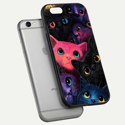 Cosmic Cats Dreams Glass Case for iPhone 16 Pro floating mockup showing star details and polish reflection