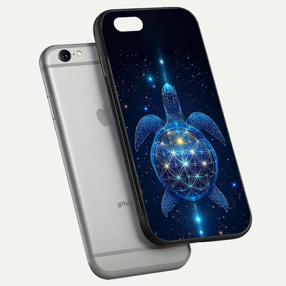 Crimson Blue Turtle Glass Case for iPhone 16 Pro floating mockup showing reflection polish and deep hues
