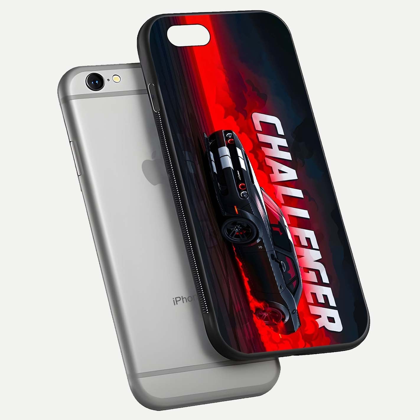 Crimson Challenger Fury Glass Case for iPhone 16 Pro floating mockup showing HD gloss and sleek shine