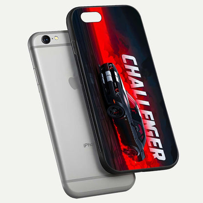 Crimson Challenger Fury Glass Case for iPhone 16 Pro floating mockup showing HD gloss and sleek shine