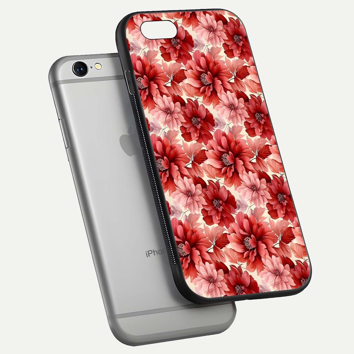 Crimson Love Petals Glass Case for iPhone 16 Pro floating mockup showing HD gloss and vivid detail