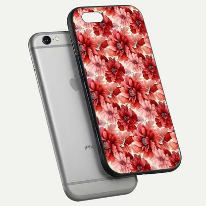 Crimson Love Petals Glass Case for iPhone 16 Pro floating mockup showing HD gloss and vivid detail