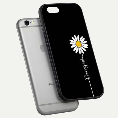 Custom Name White Flower Glass Case for iPhone 16 Pro floating mockup displaying HD gloss and delicate texture