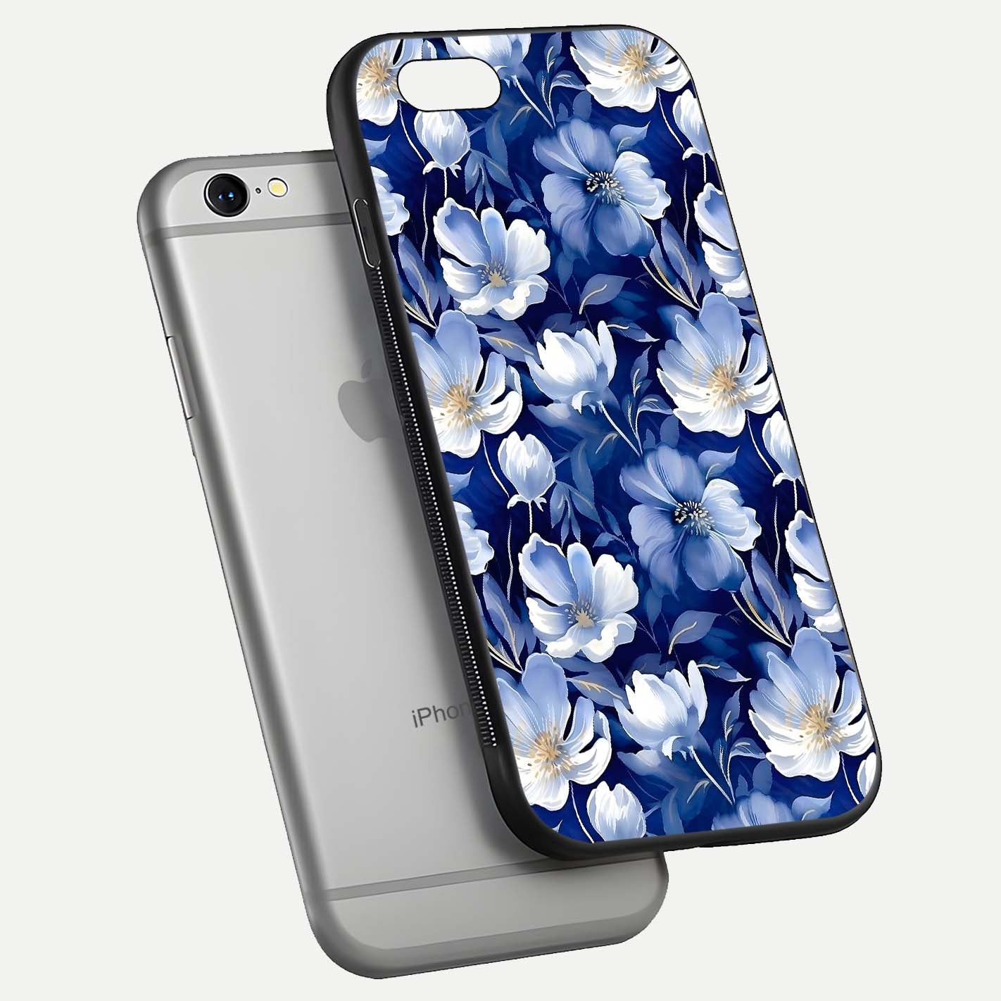 Cute Floral Patterns Glass Case for iPhone 16 Pro floating mockup showing shine depth and design clarity