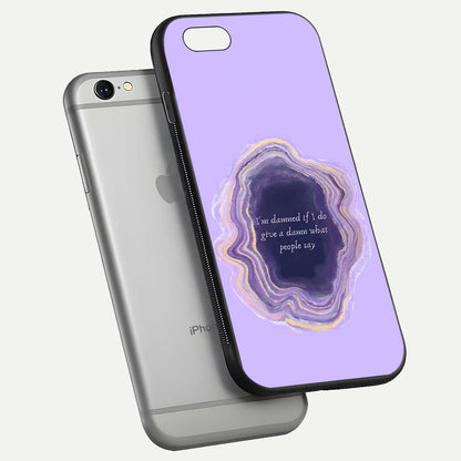 Damned People Quote Glass Case for iPhone 16 Pro floating mockup showing gloss reflection and text balance