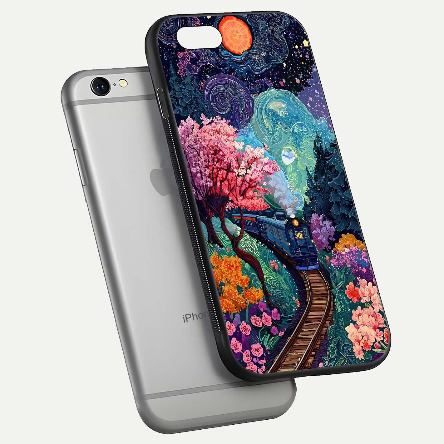 Digital Art Glass Case for iPhone 16 Pro floating mockup showing HD gloss and smooth reflection