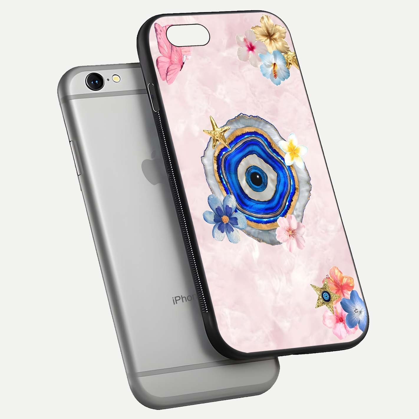 Divine Aura Bloom Glass Case for iPhone 16 Pro floating mockup showing gloss texture and elegant design