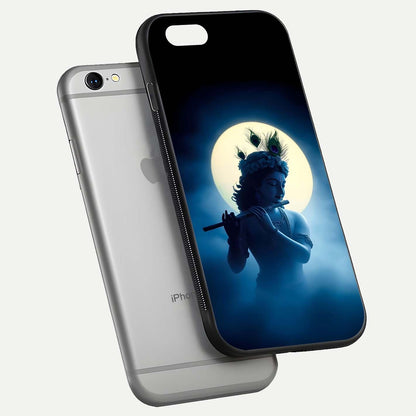 Divine Moon Flute Glass Case for iPhone 16 Pro floating mockup showing HD gloss and luminous texture