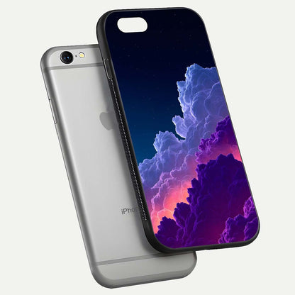 Dreamy Cloud Skies Glass Case for iPhone 16 Pro floating mockup showing glossy depth and delicate tone