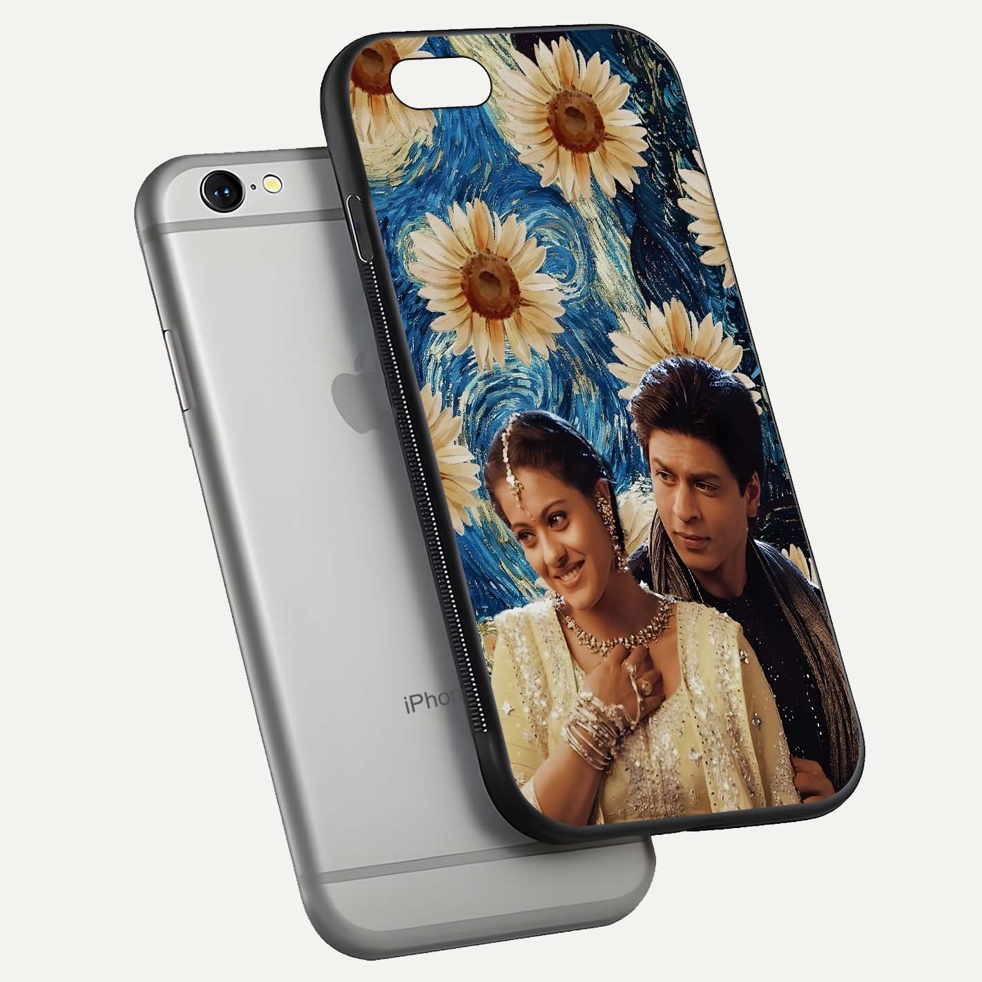 Eternal Love Story Glass Case for iPhone 16 Pro floating mockup showing glossy shine and romantic tone