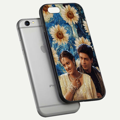 Eternal Love Story Glass Case for iPhone 16 Pro floating mockup showing glossy shine and romantic tone
