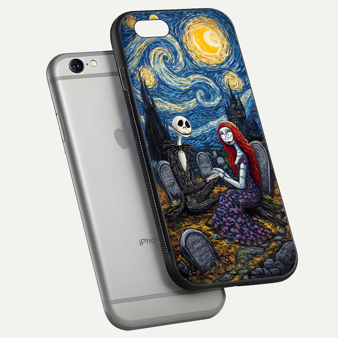 Eternal Night Love Glass Case for iPhone 16 Pro floating mockup showing gloss brightness and romantic vibe