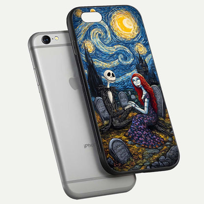 Eternal Night Love Glass Case for iPhone 16 Pro floating mockup showing gloss brightness and romantic vibe