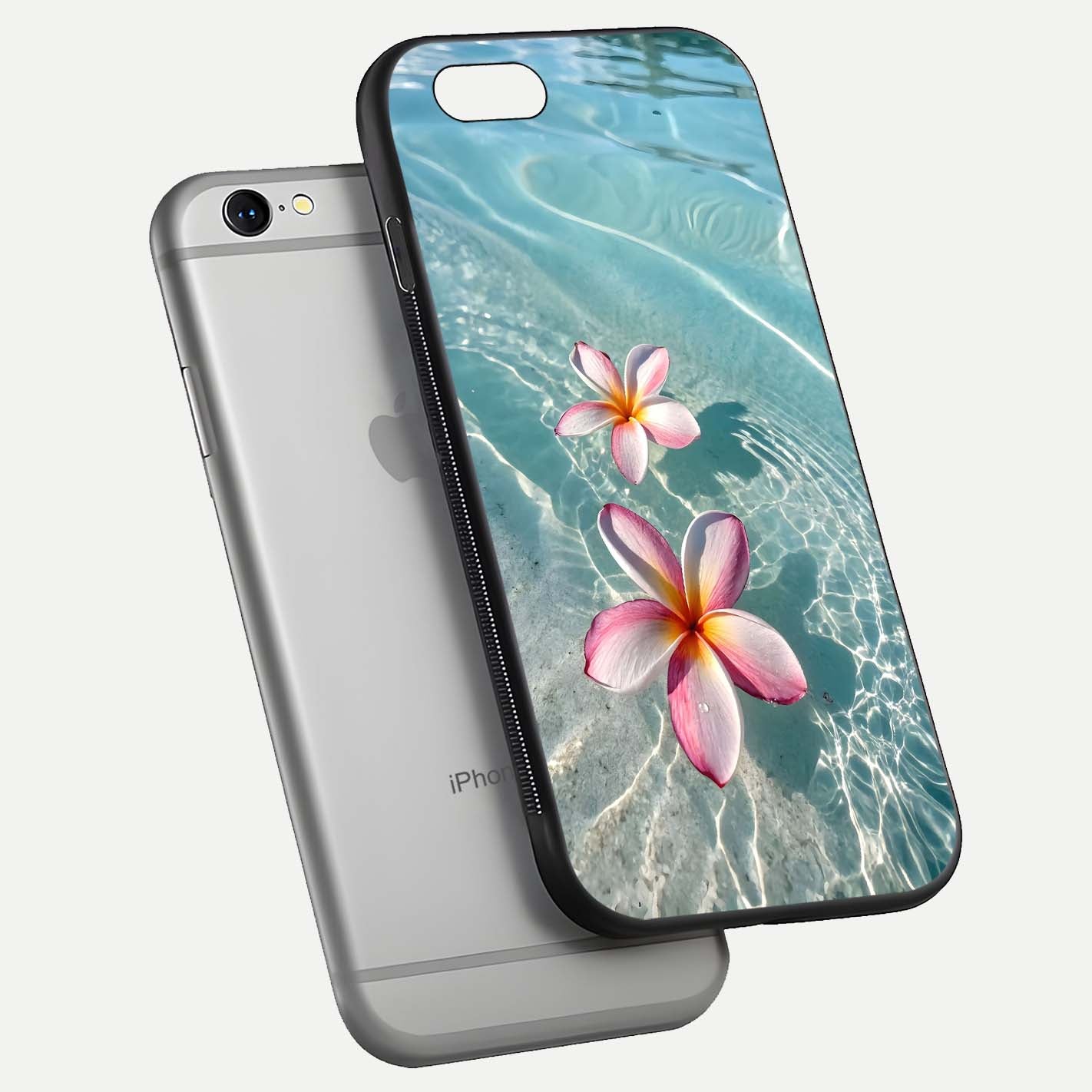 Floating Bloom Bliss Glass Case for iPhone 16 Pro floating mockup showing HD gloss shine and floral texture