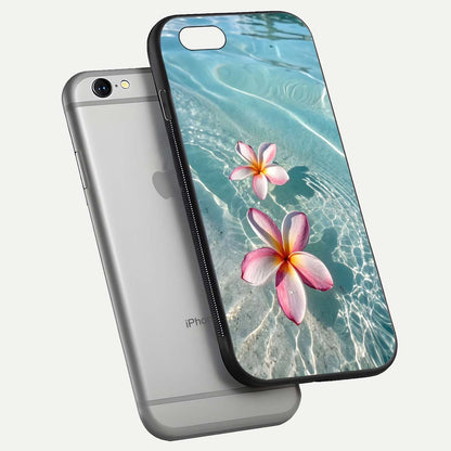 Floating Bloom Bliss Glass Case for iPhone 16 Pro floating mockup showing HD gloss shine and floral texture