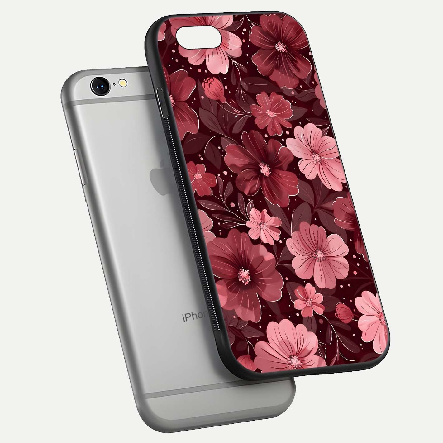 Flower Blush Bloom Glass Case for iPhone 16 Pro floating mockup showing shine polish and elegant look