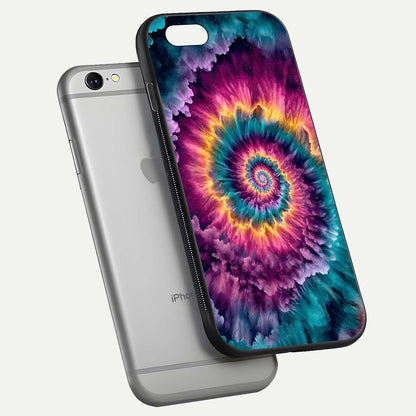 Galactic Spiral Burst Glass Case for iPhone 16 Pro floating dual-view mockup displaying light trails and smooth gloss shine