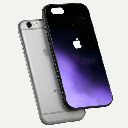 Galaxy Apple Aura Glass Case for iPhone 16 Pro floating dual-view mockup highlighting HD gloss and deep space color blend