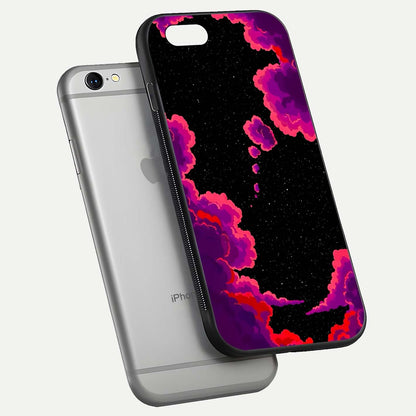 Galaxy Dream Frame Glass Case for iPhone 16 Pro floating dual-view mockup showing vibrant gloss and space-themed tones